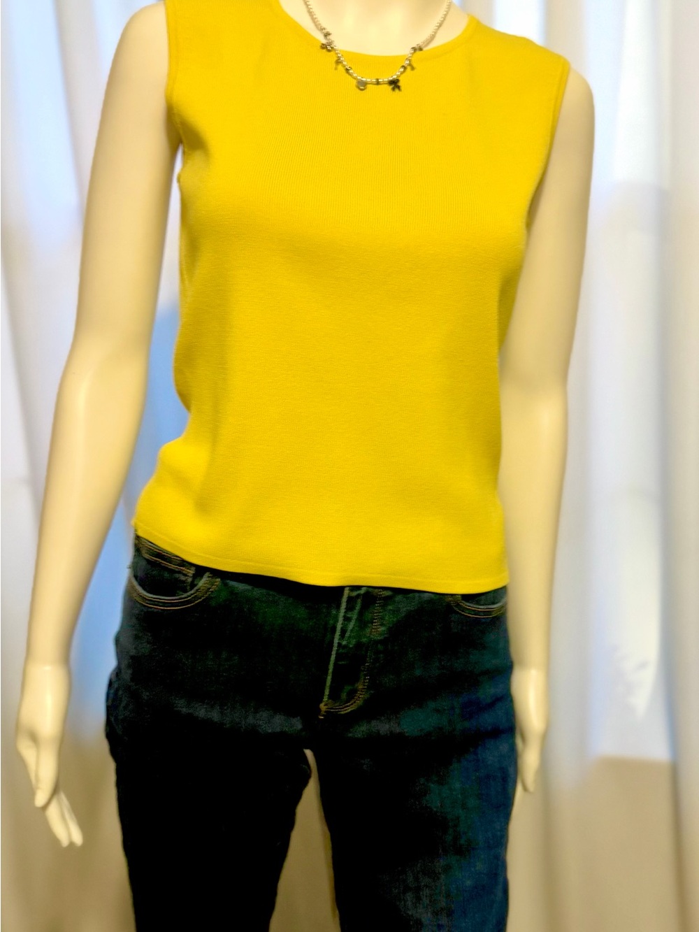 Yellow Sleeveless Knit Top Size S Rayon Blend Shell Tank